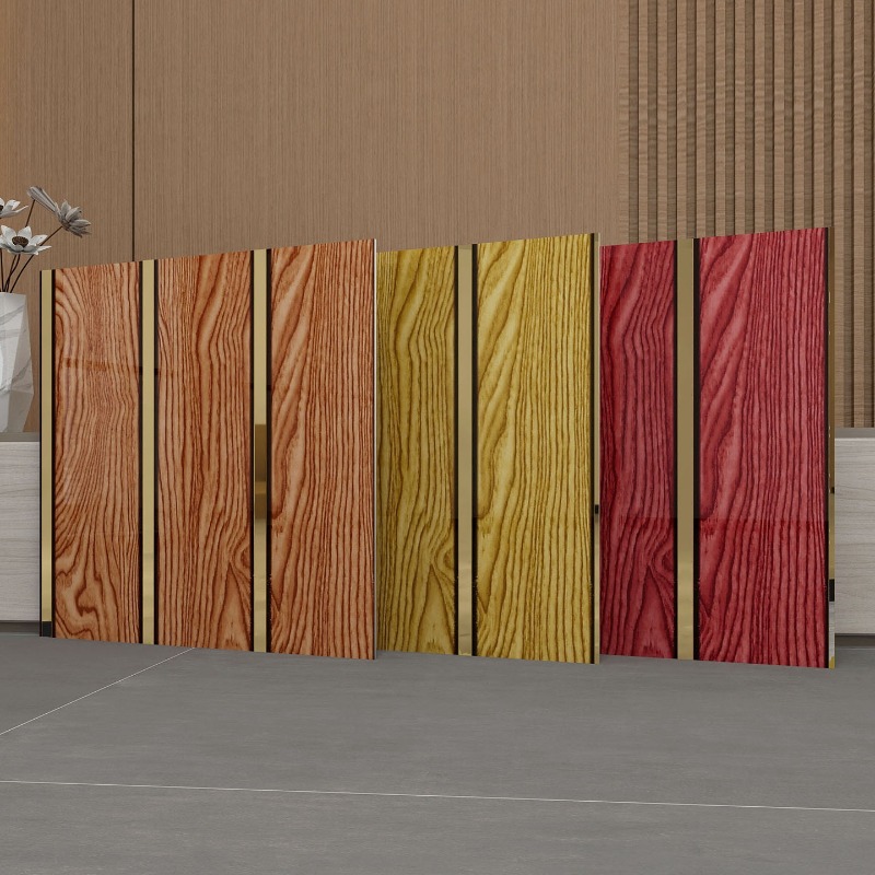Pvc Panel Background - Luxuriöse Holzmaserung-Wandpaneele mit Goldverzierung Selbstklebende Tapeten
