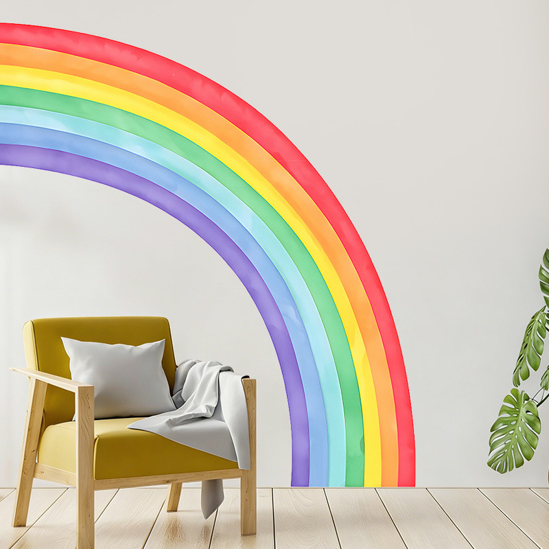 Pvc Panel Background - Große Regenbogen-Wandaufkleber, selbstklebende PVC-Aufkleber, riesiger Aquarell-Regenbogen-Aufkleber