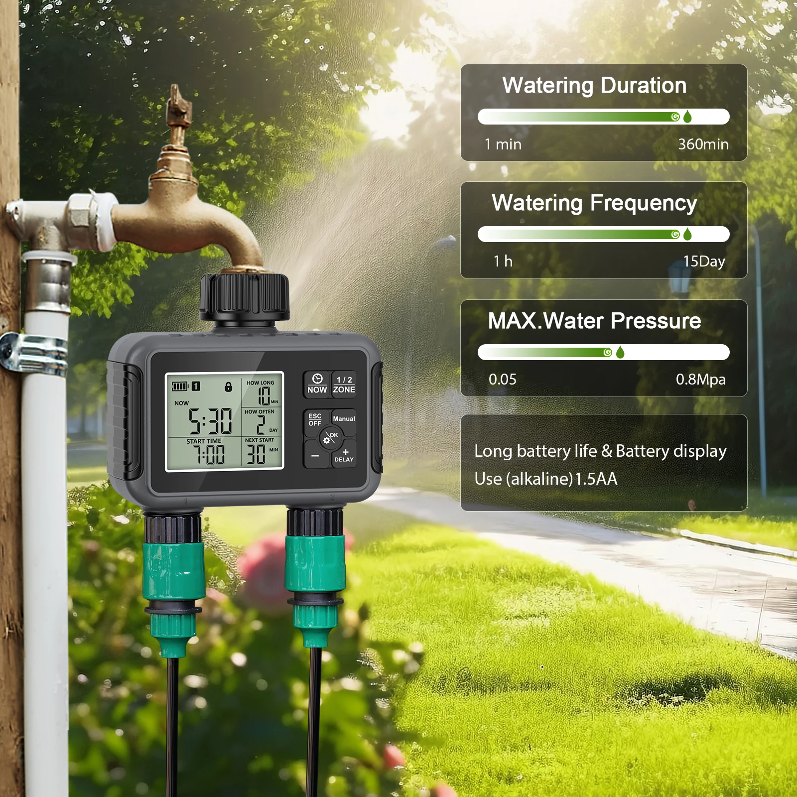 Doppel-Auslass-Wasserschlauch- – Timer Dual Outlet Bewertung und Preis